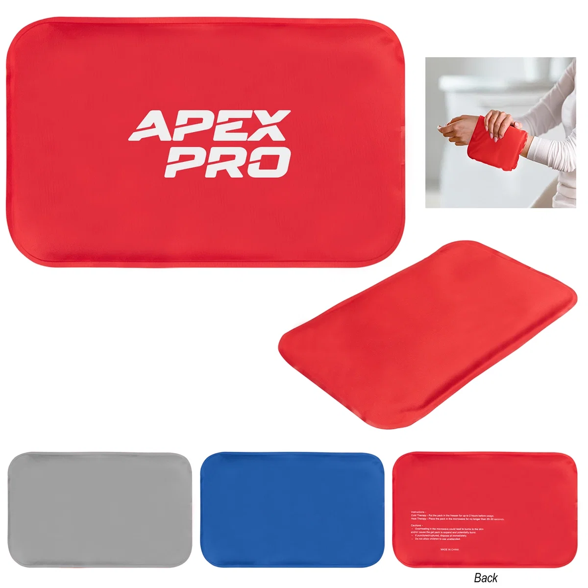 Reusable hot and cold therapy pack laid flat on a plain surface
