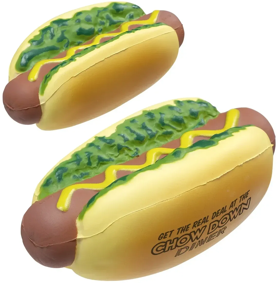 Hot dog stress reliever with custom logo, branded hot dog promotional squeeze toy for ballparks