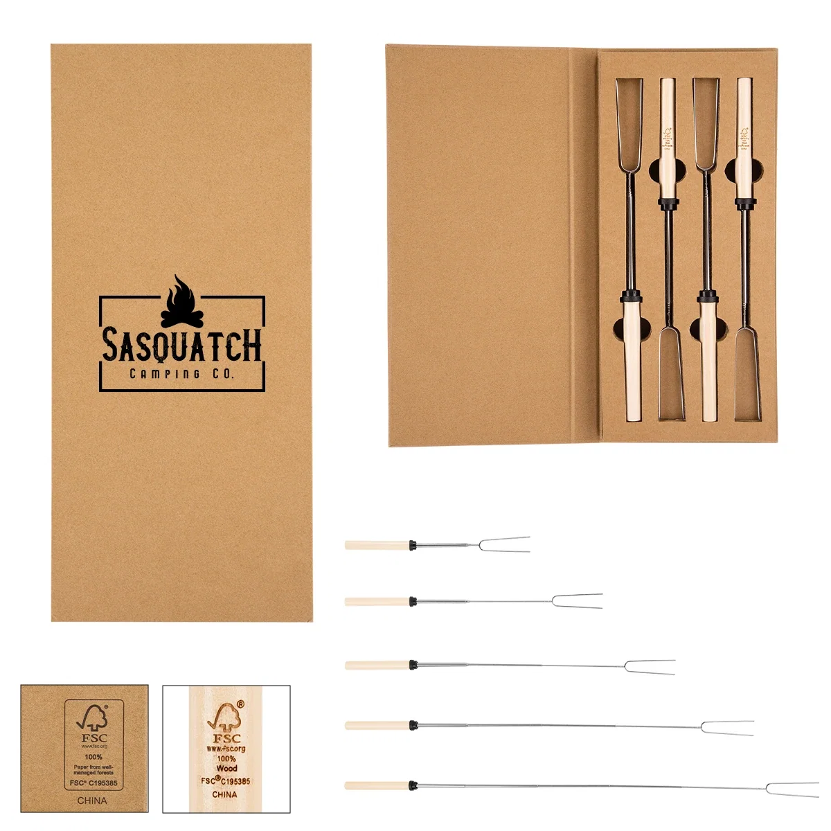 Skewer set for hot dogs and marshmallows, over fourteen inches long