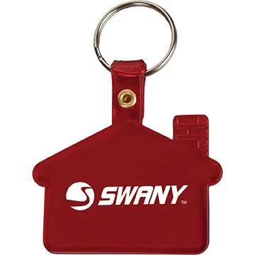 House-shaped soft PVC key tag with split key ring, promotional hero view
