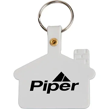 House-shaped PVC key tag showing imprint area for custom logo on the flat front
