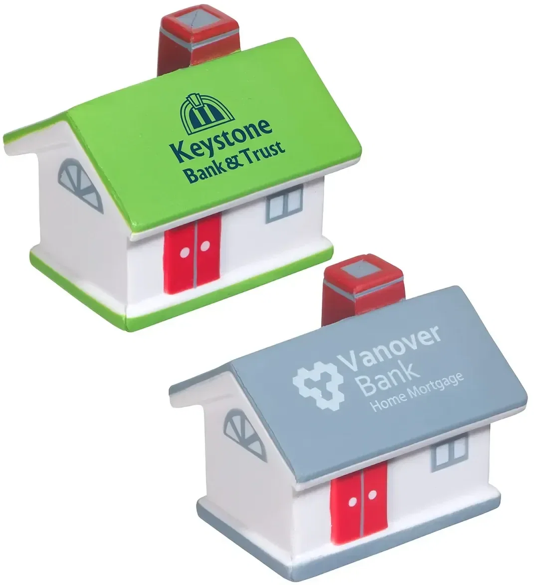 House-shaped squeezable polyurethane stress reliever toy, front view