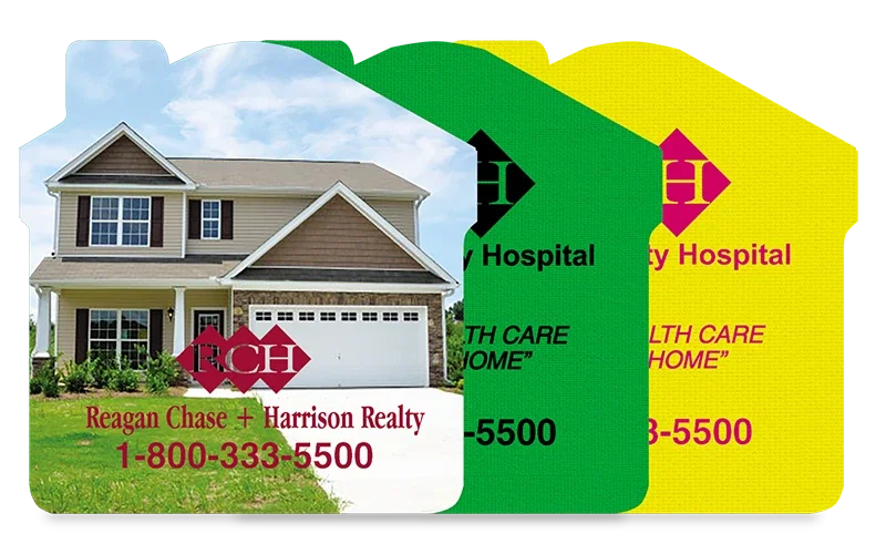 House Vinyl Jar Opener. House-shaped vinyl jar opener with Clear-View gift bag for real estate agent giveaways