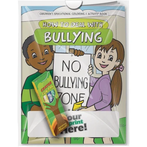 How to Deal with Bullying coloring book and crayons combo pack, front cover hero view