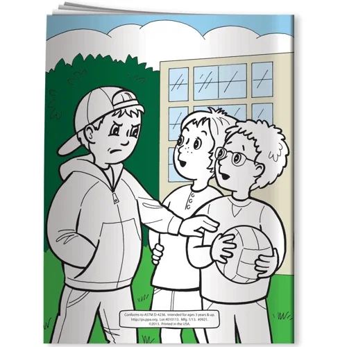 Imprinted 4-pack Fun Pak crayons from the How to Deal with Bullying coloring combo, close-up