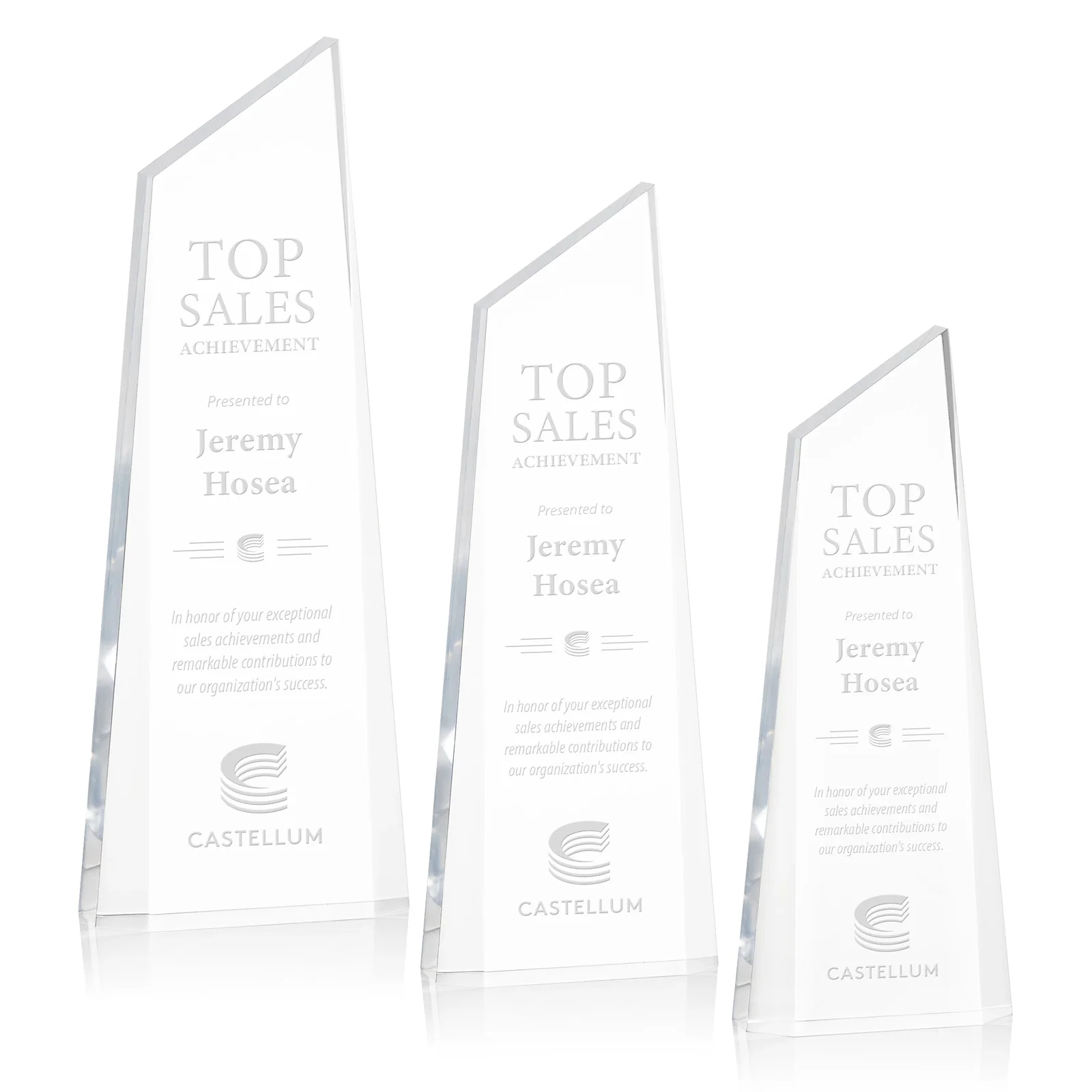 Custom Right-Facing Acrylic Peak Award with Beveled Sides for employee recognition