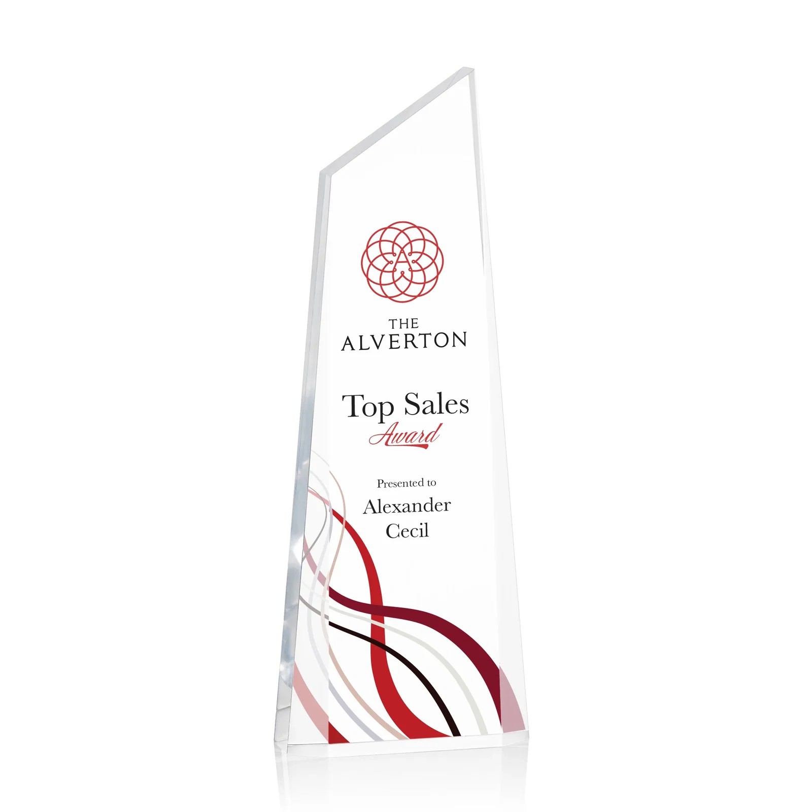 Personalized Right-Facing Acrylic Peak Award with Beveled Sides for service anniversary gifts