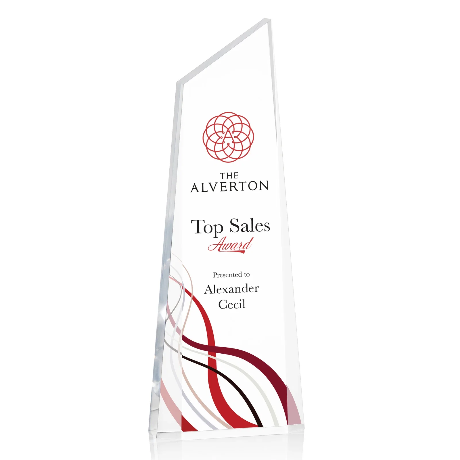 Personalized Right-Facing Acrylic Peak Award with Beveled Sides for sales achievement awards