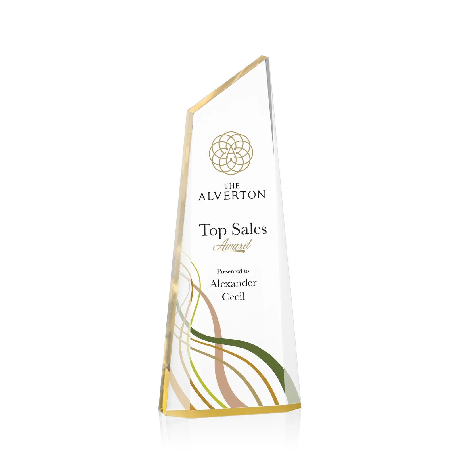 Personalized Right-Facing Acrylic Peak Award with Beveled Sides for team milestone celebrations