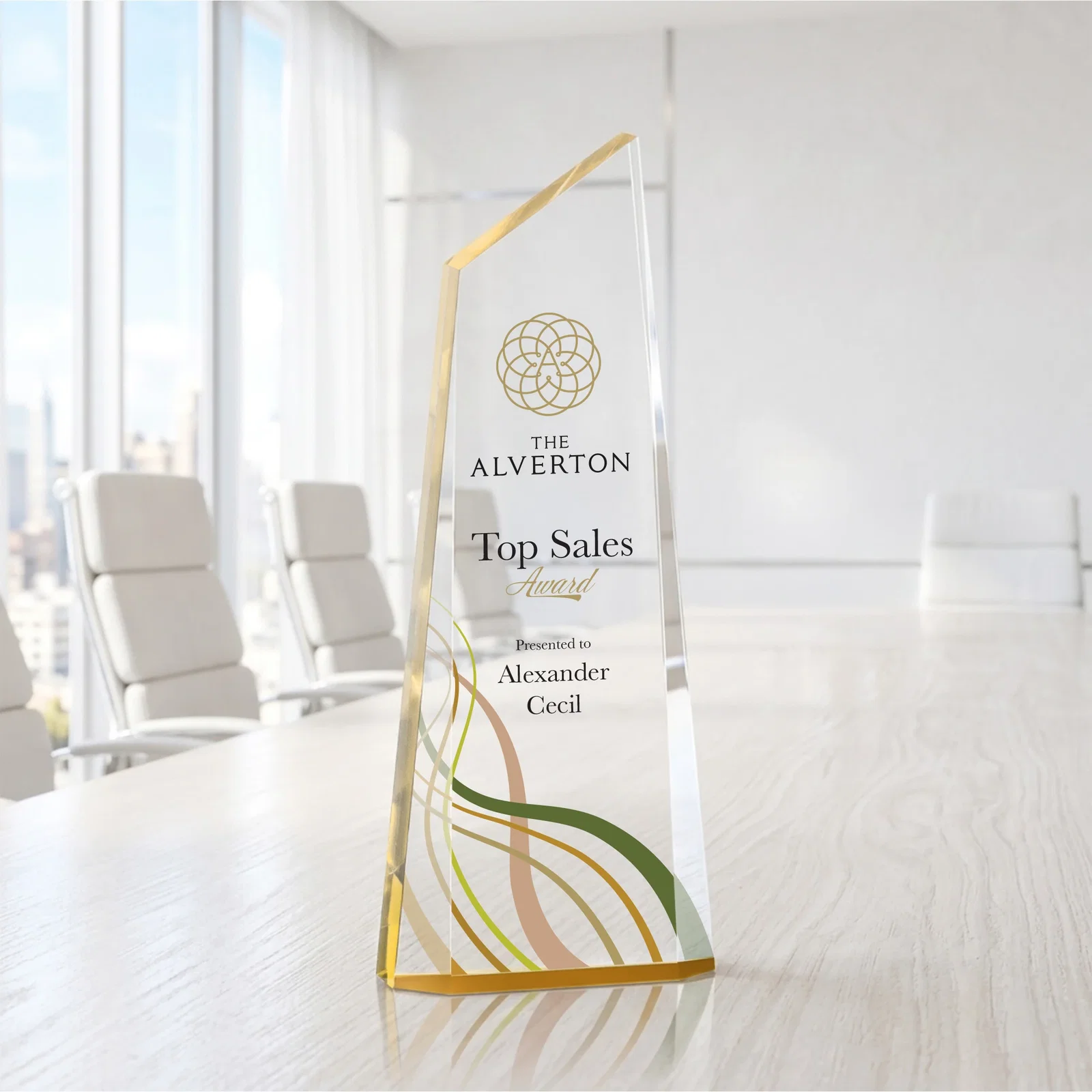 Personalized Right-Facing Acrylic Peak Award with Beveled Sides for safety achievement programs