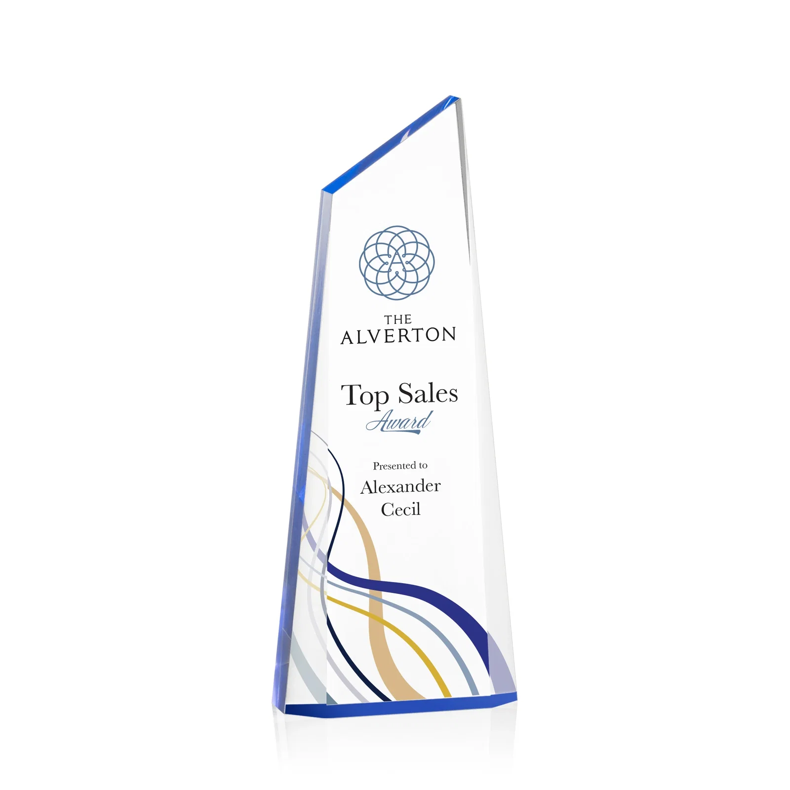 Personalized Right-Facing Acrylic Peak Award with Beveled Sides for dealer and partner awards