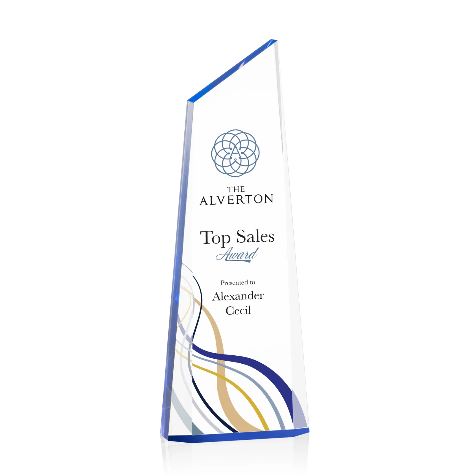 Personalized Right-Facing Acrylic Peak Award with Beveled Sides for company anniversary events