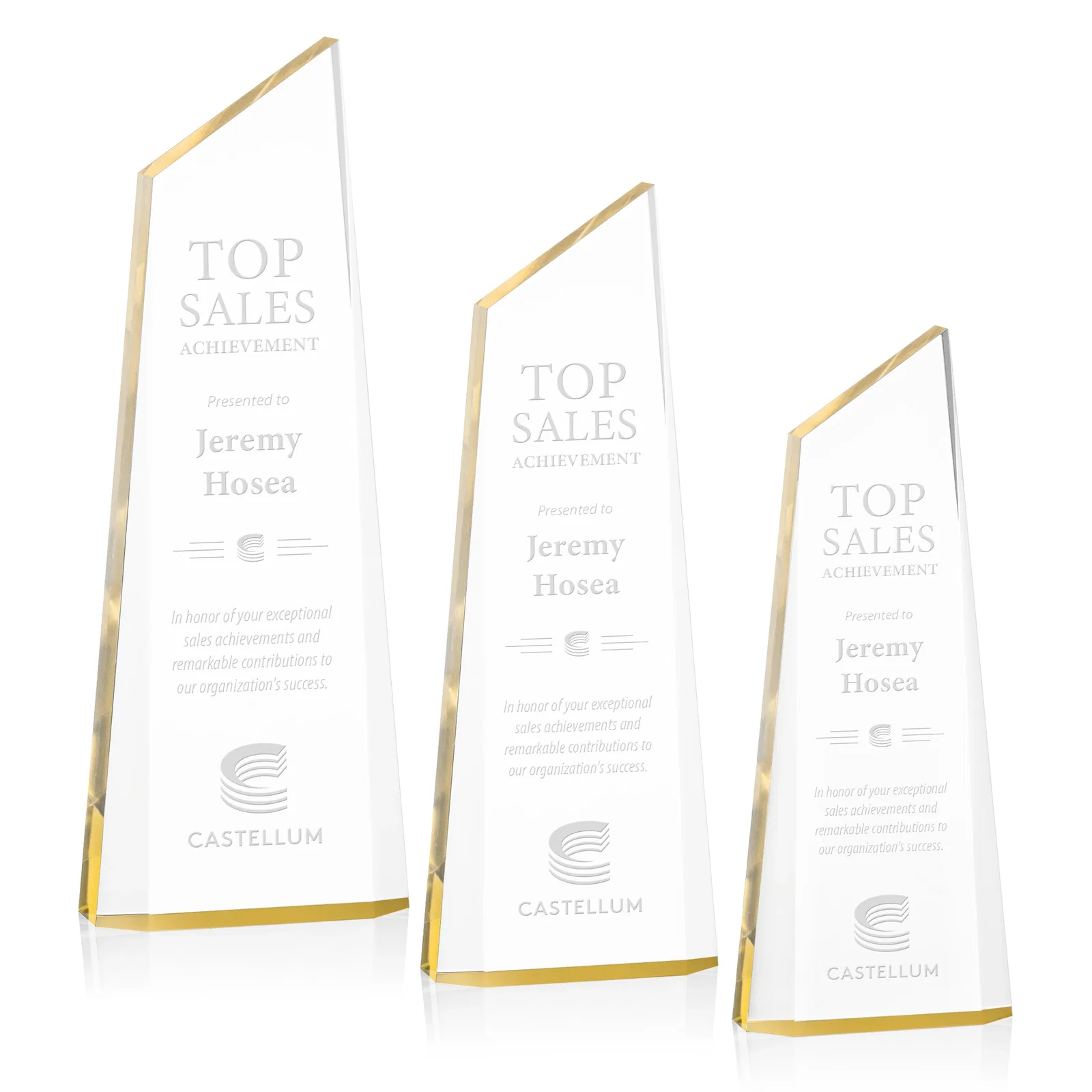 Custom Right-Facing Acrylic Peak Award with Beveled Sides for retirement presentations