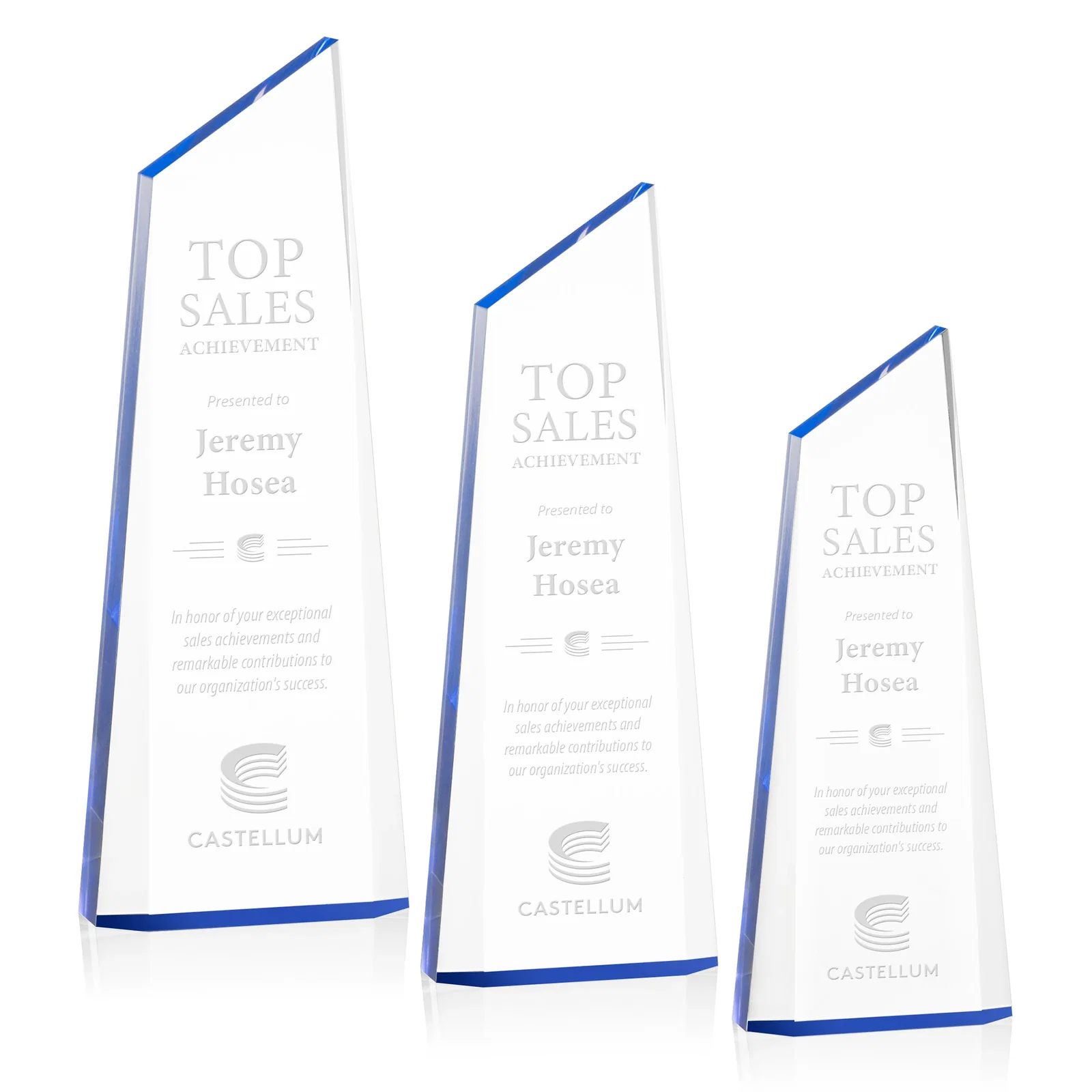 Custom Right-Facing Acrylic Peak Award with Beveled Sides for safety achievement programs
