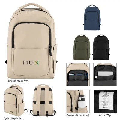 Leatherette laptop backpack with a padded sleeve and top handle