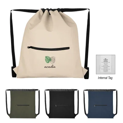 Front panel of the recycled polyester cinch bag shown flat