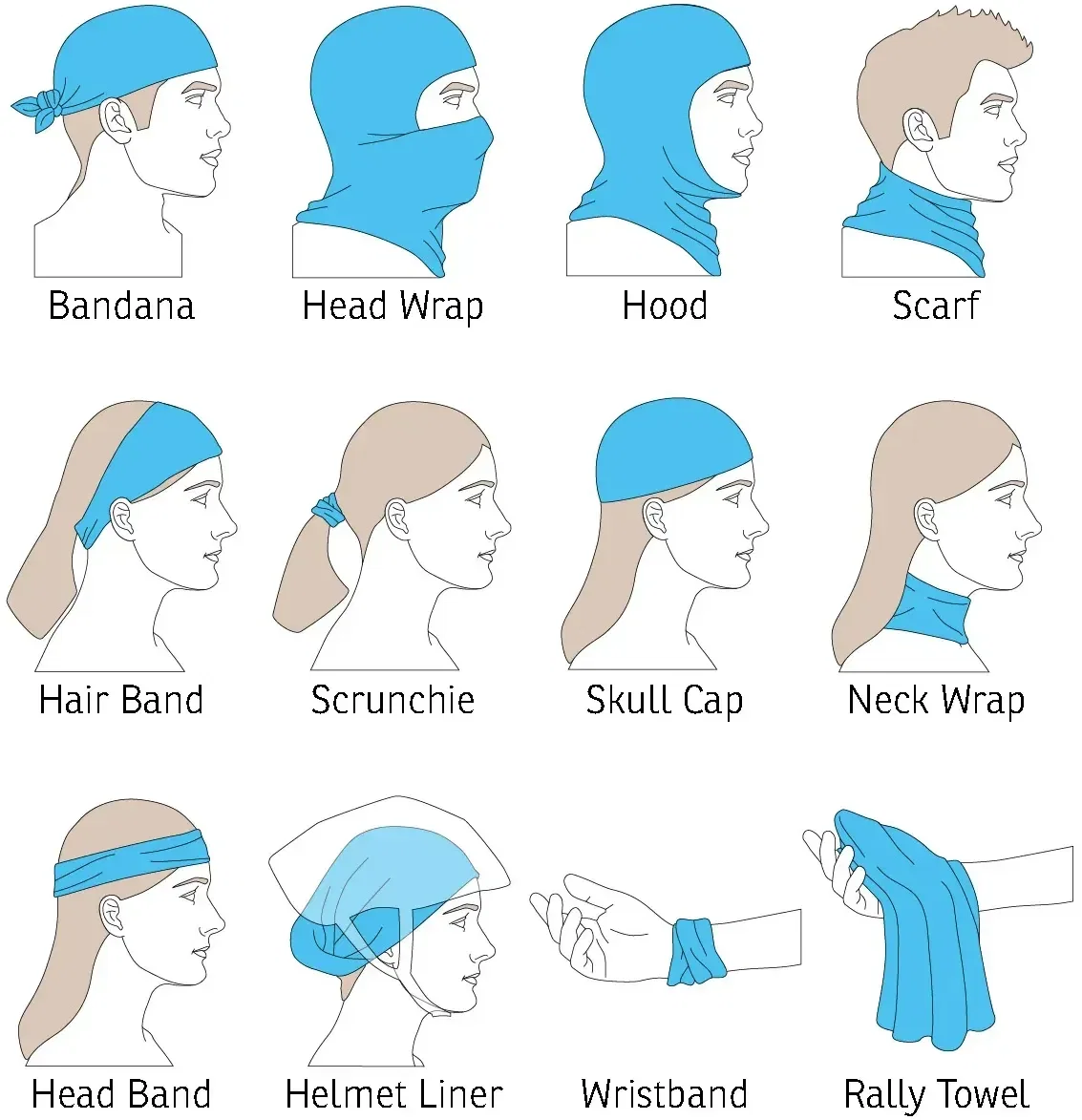 Branded promotional Huggle tube bandanna styled as a headband, dye-sublimation print
