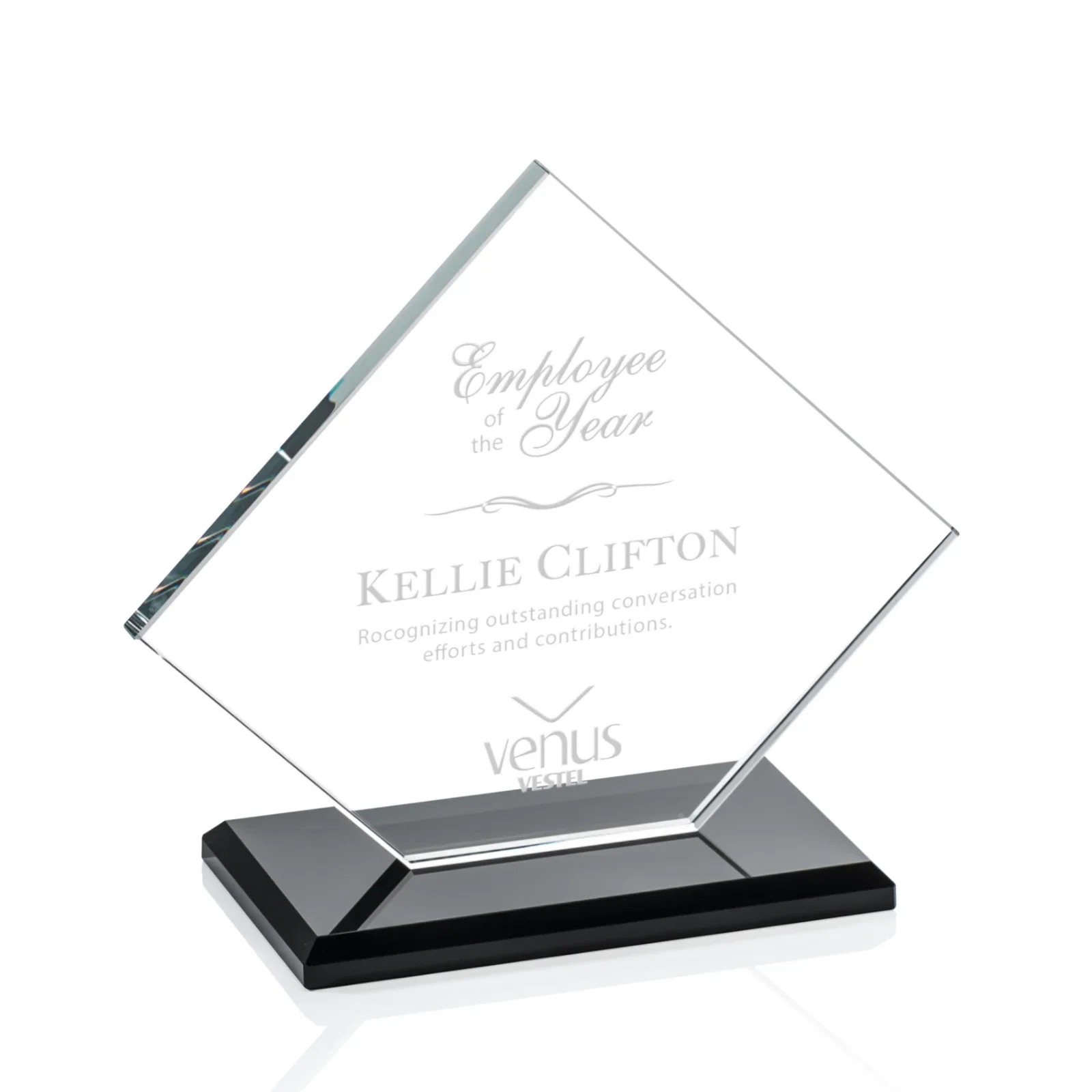 Custom Starfire Crystal Diamond Award With One Cut Corner for company anniversary events