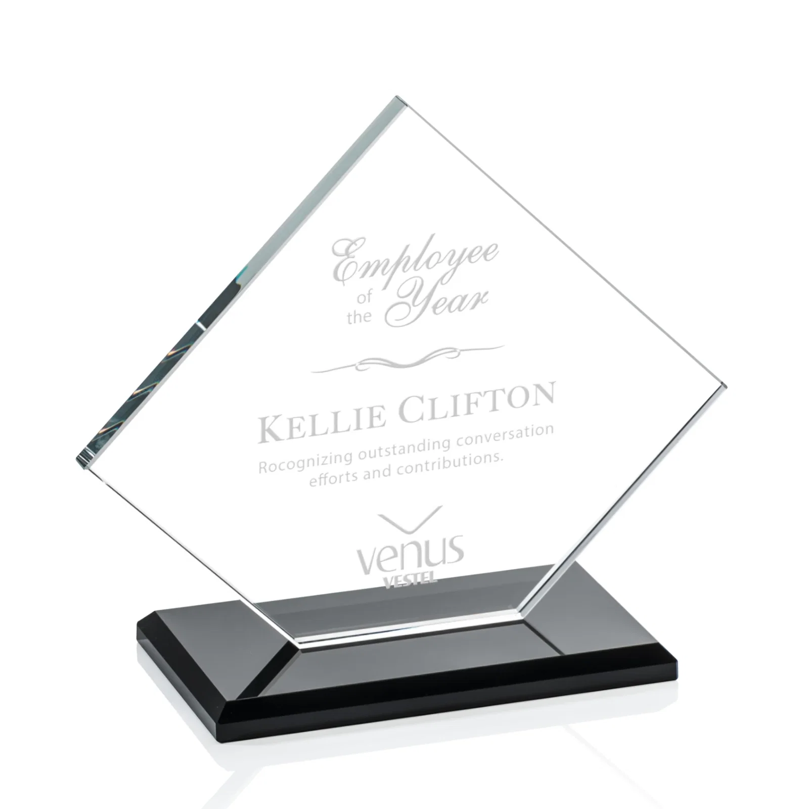 Personalized Starfire Crystal Diamond Award With One Cut Corner for employee recognition