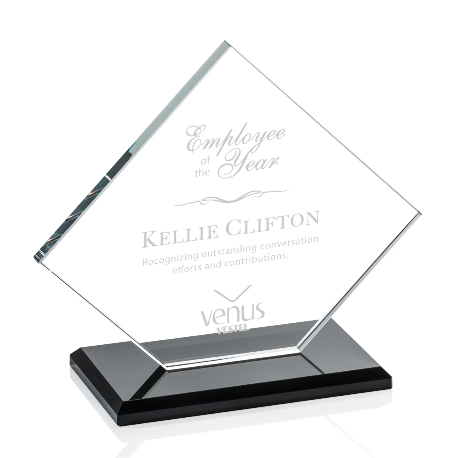 Personalized Starfire Crystal Diamond Award With One Cut Corner for corporate award ceremonies