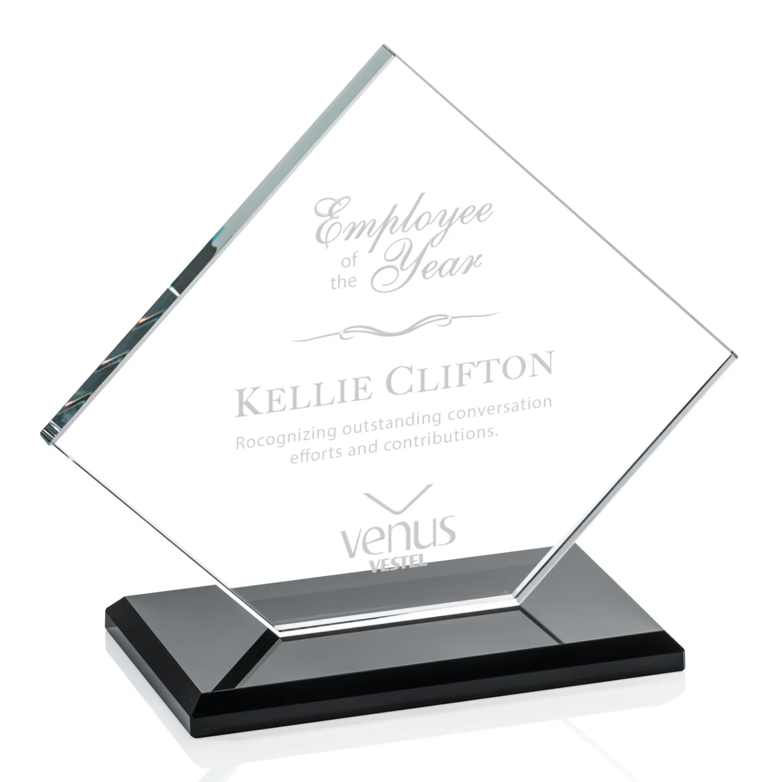 Personalized Starfire Crystal Diamond Award With One Cut Corner for service anniversary gifts