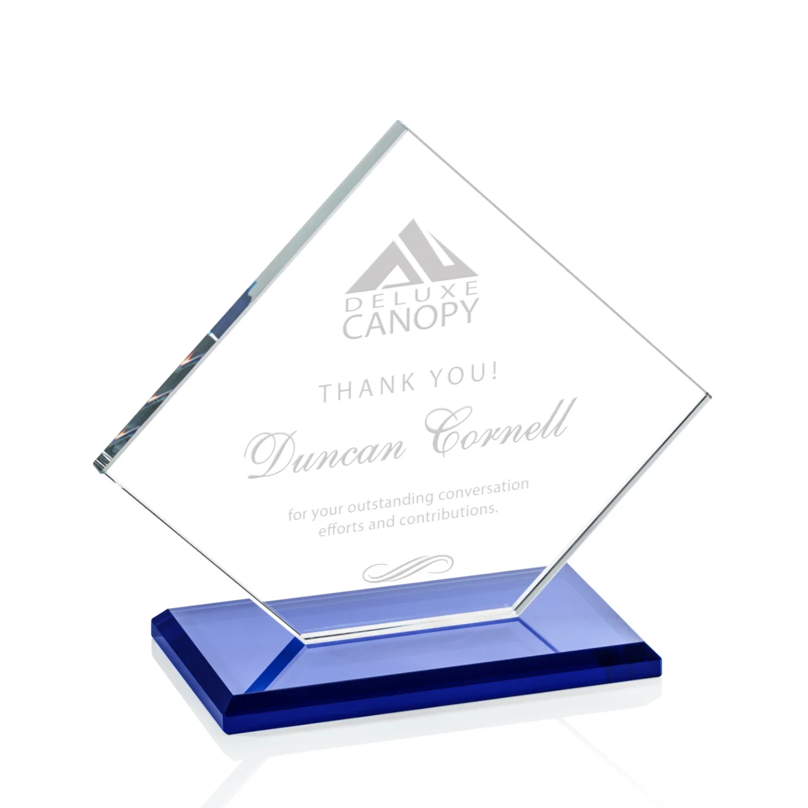 Personalized Starfire Crystal Diamond Award With One Cut Corner for retirement presentations