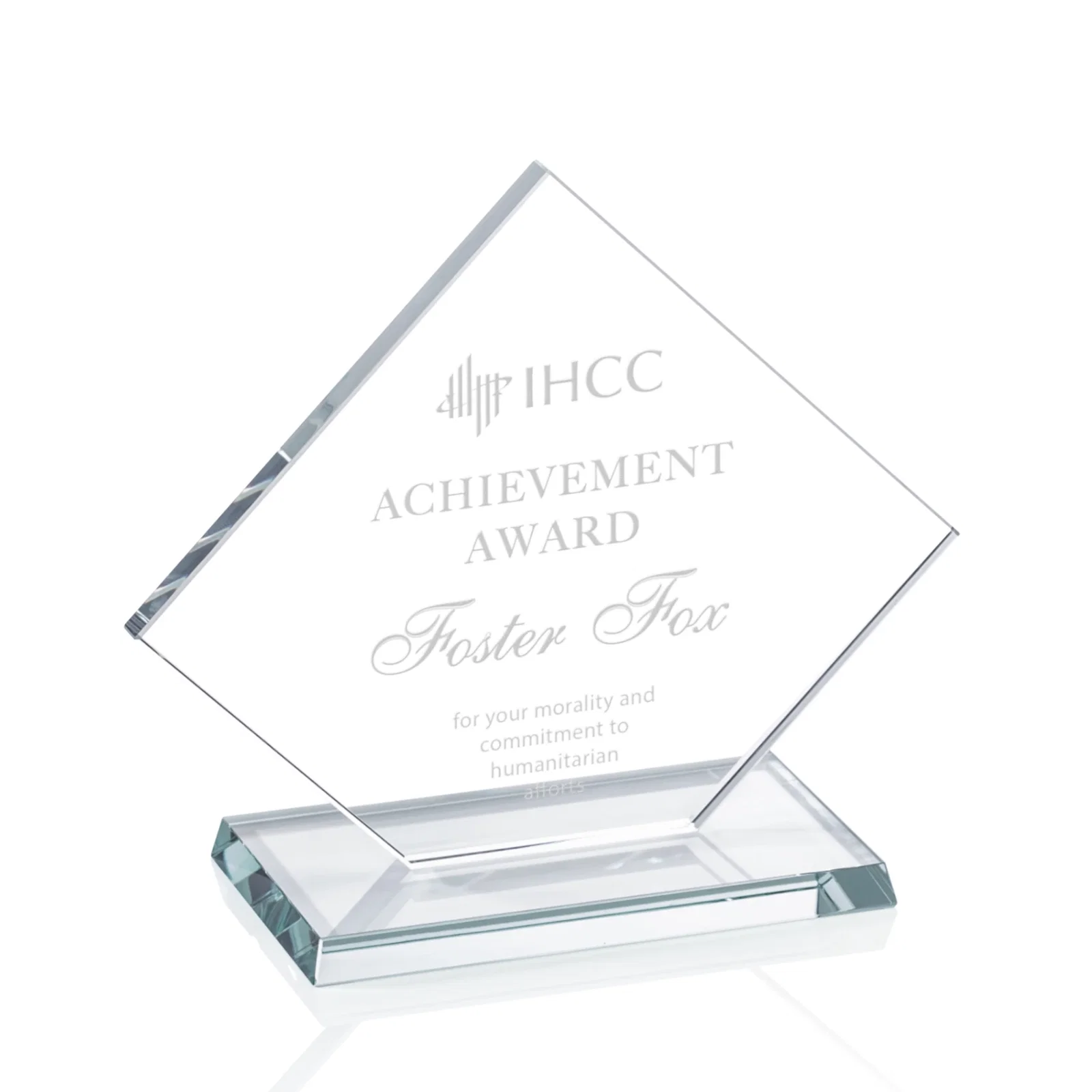 Custom Starfire Crystal Diamond Award With One Cut Corner for corporate award ceremonies