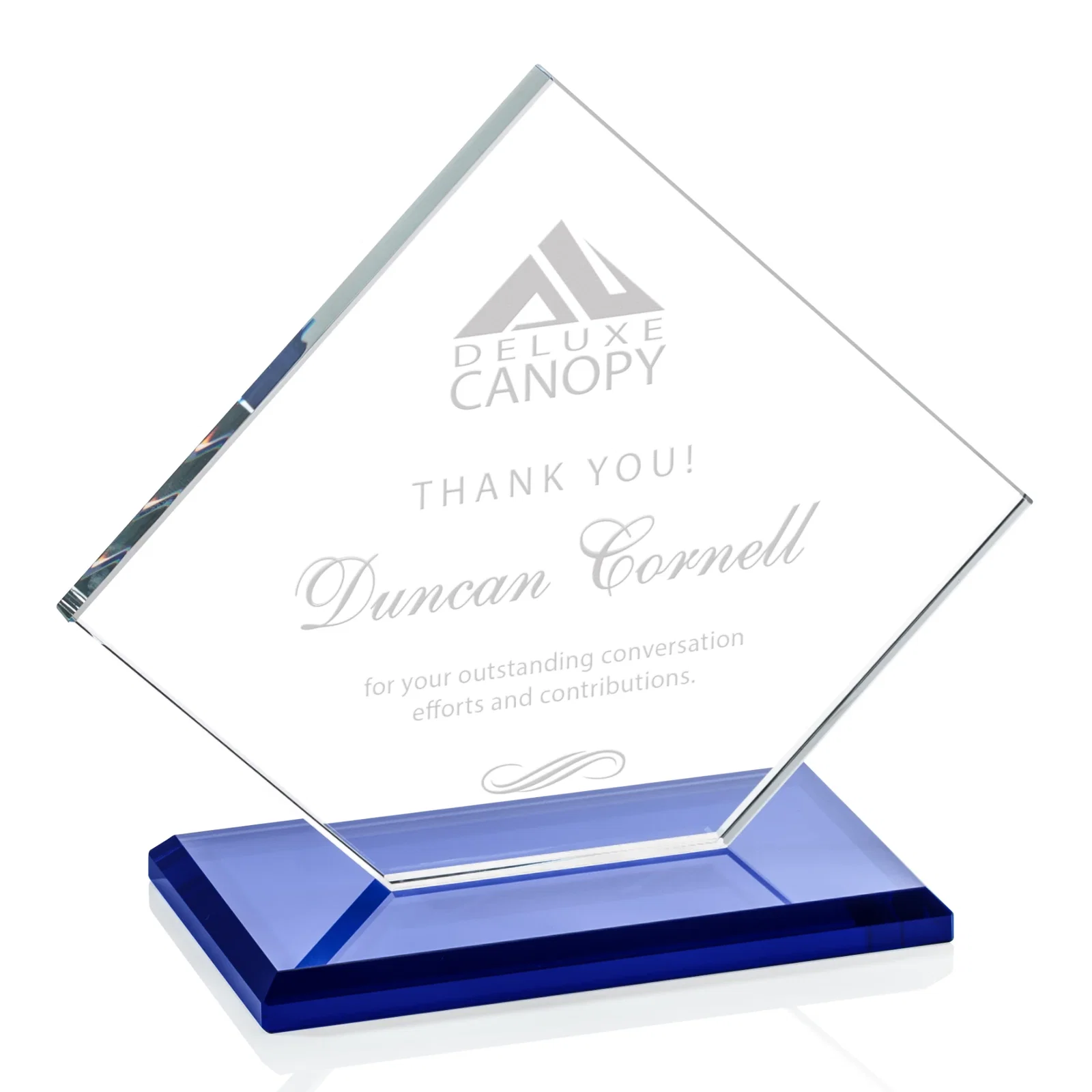 Personalized Starfire Crystal Diamond Award With One Cut Corner for graduation ceremonies