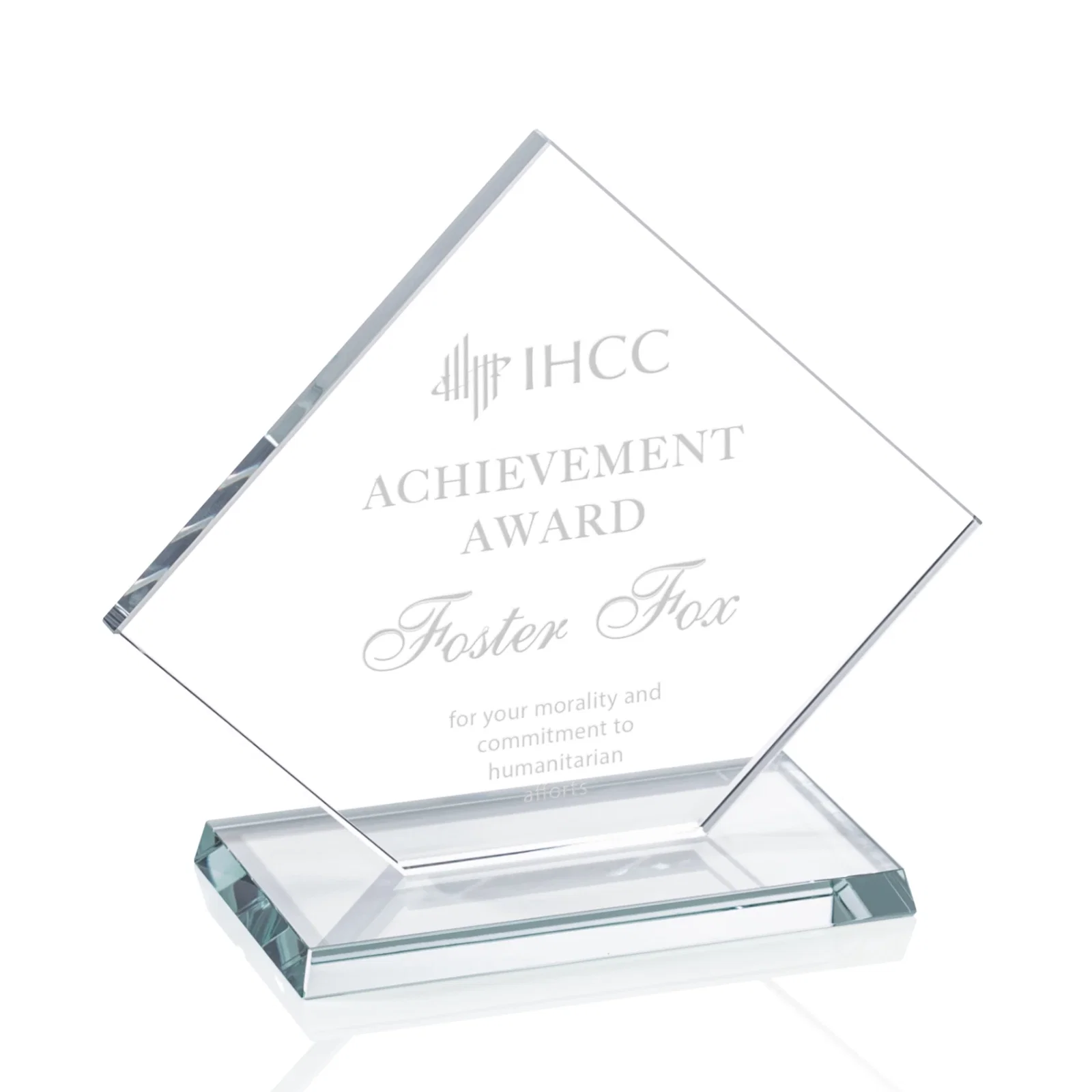 Custom Starfire Crystal Diamond Award With One Cut Corner for service anniversary gifts