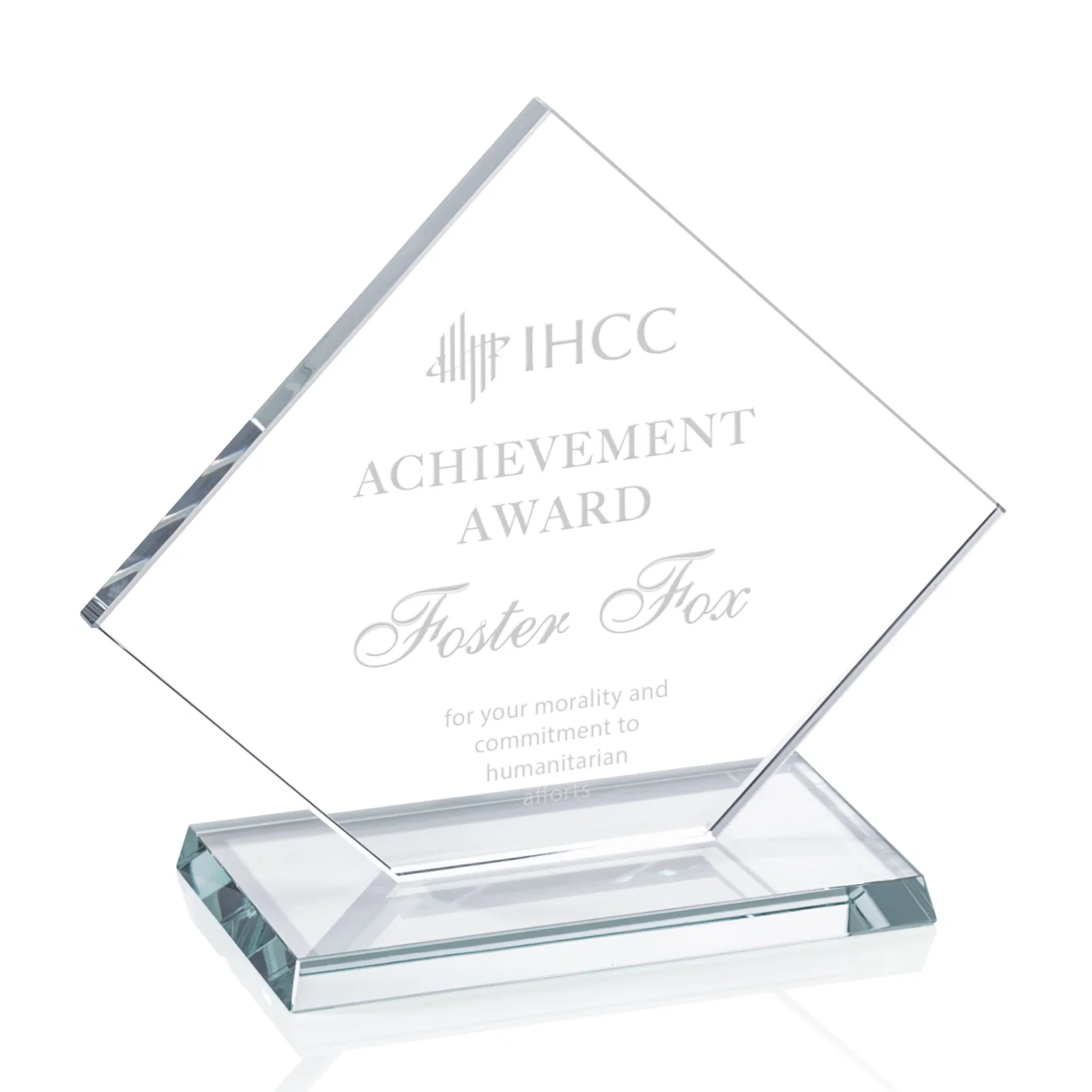 Custom Starfire Crystal Diamond Award With One Cut Corner for sales achievement awards