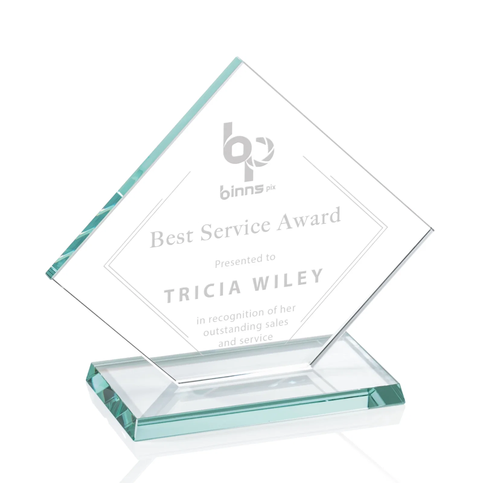 Custom Starfire Crystal Diamond Award With One Cut Corner for graduation ceremonies