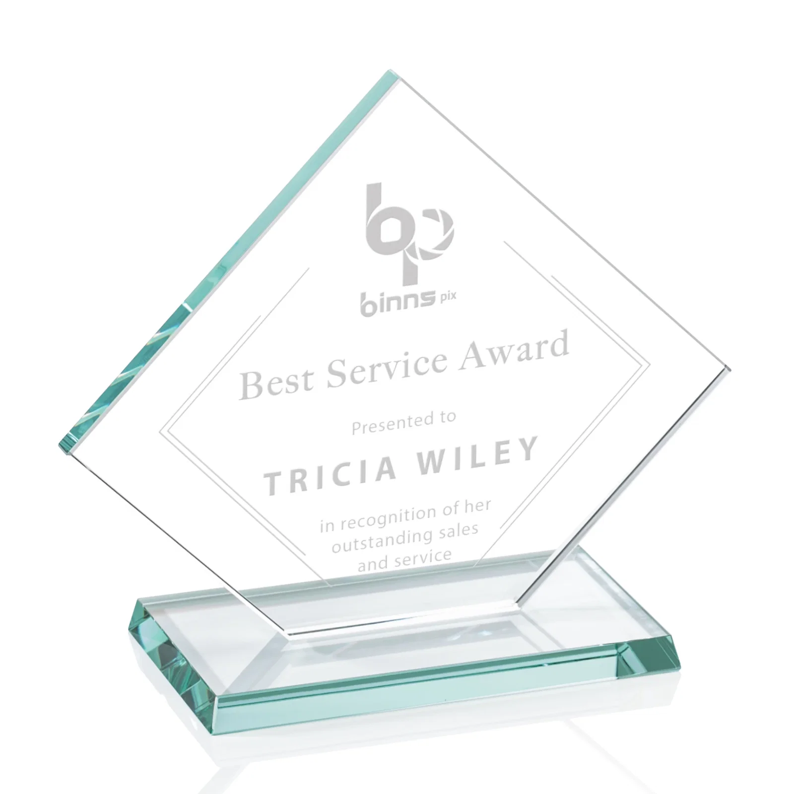 Custom Starfire Crystal Diamond Award With One Cut Corner for safety achievement programs