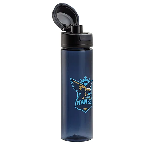 Husky promotional logo RPET water bottle side view with fold-down handle