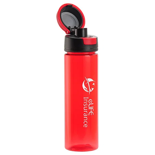 Husky custom RPET water bottle flip-top lid shown open, top view