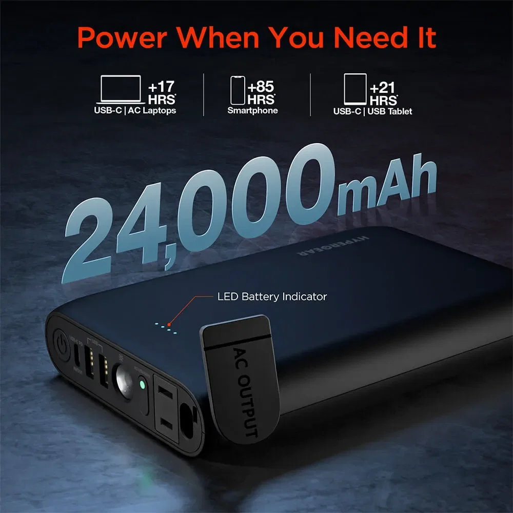 HyperGear 24,000mAh | Power Brick Laptop Power Bank with 65W USB-C PD and AC Outlet — view 4