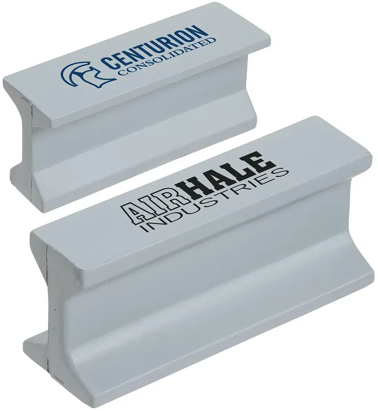 Steel I-beam custom stress reliever, branded promotional squeeze toy for construction logo giveaways