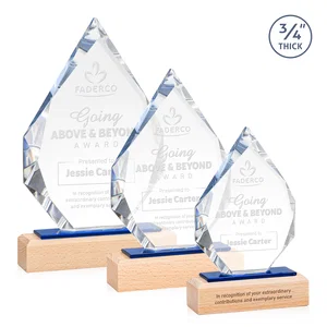 Starfire Crystal Award on Beechwood Base with Sapphire Glass Inlay