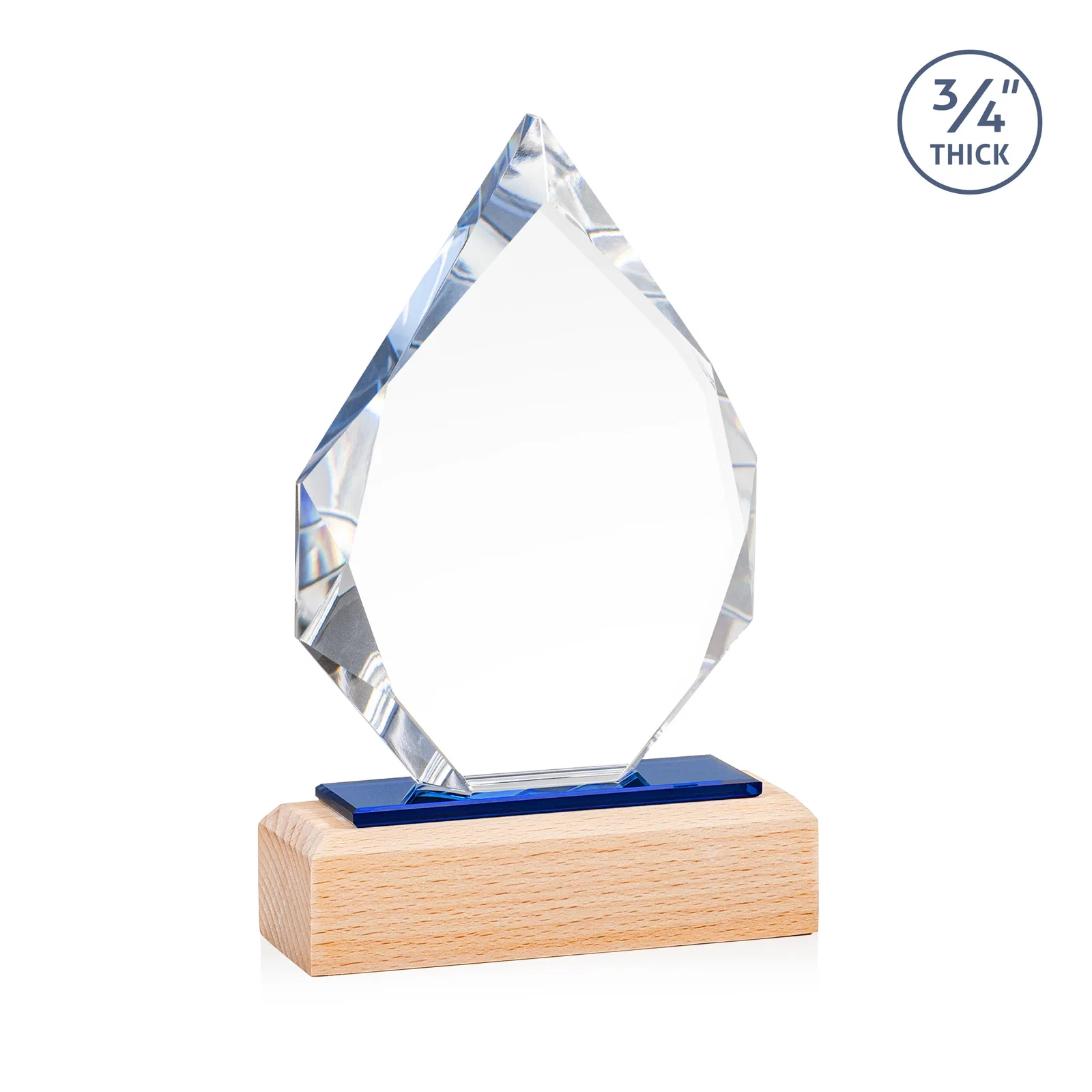 Custom Starfire Crystal Award on Beechwood Base with Sapphire Glass Inlay for volunteer appreciation