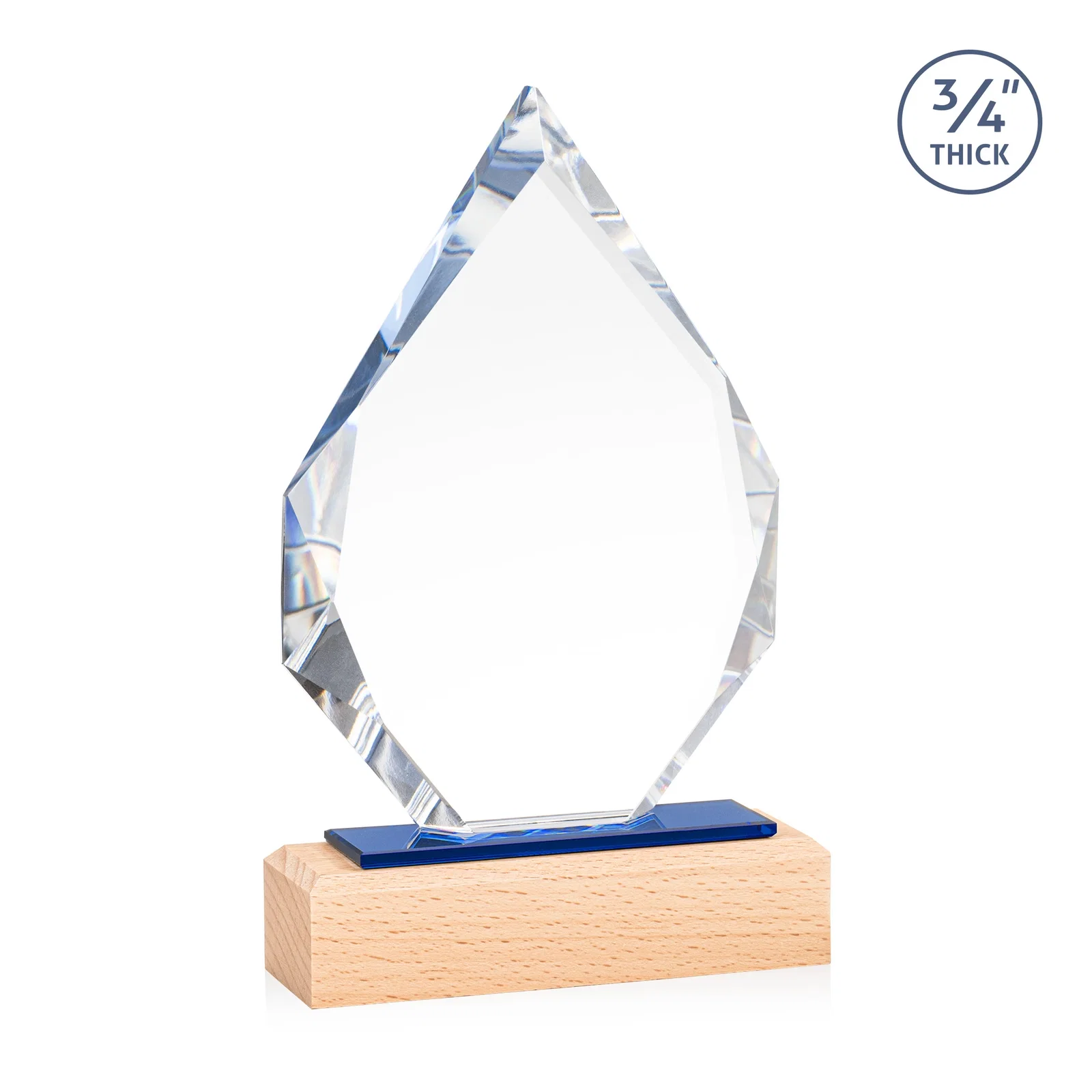 Custom Starfire Crystal Award on Beechwood Base with Sapphire Glass Inlay for dealer and partner awards