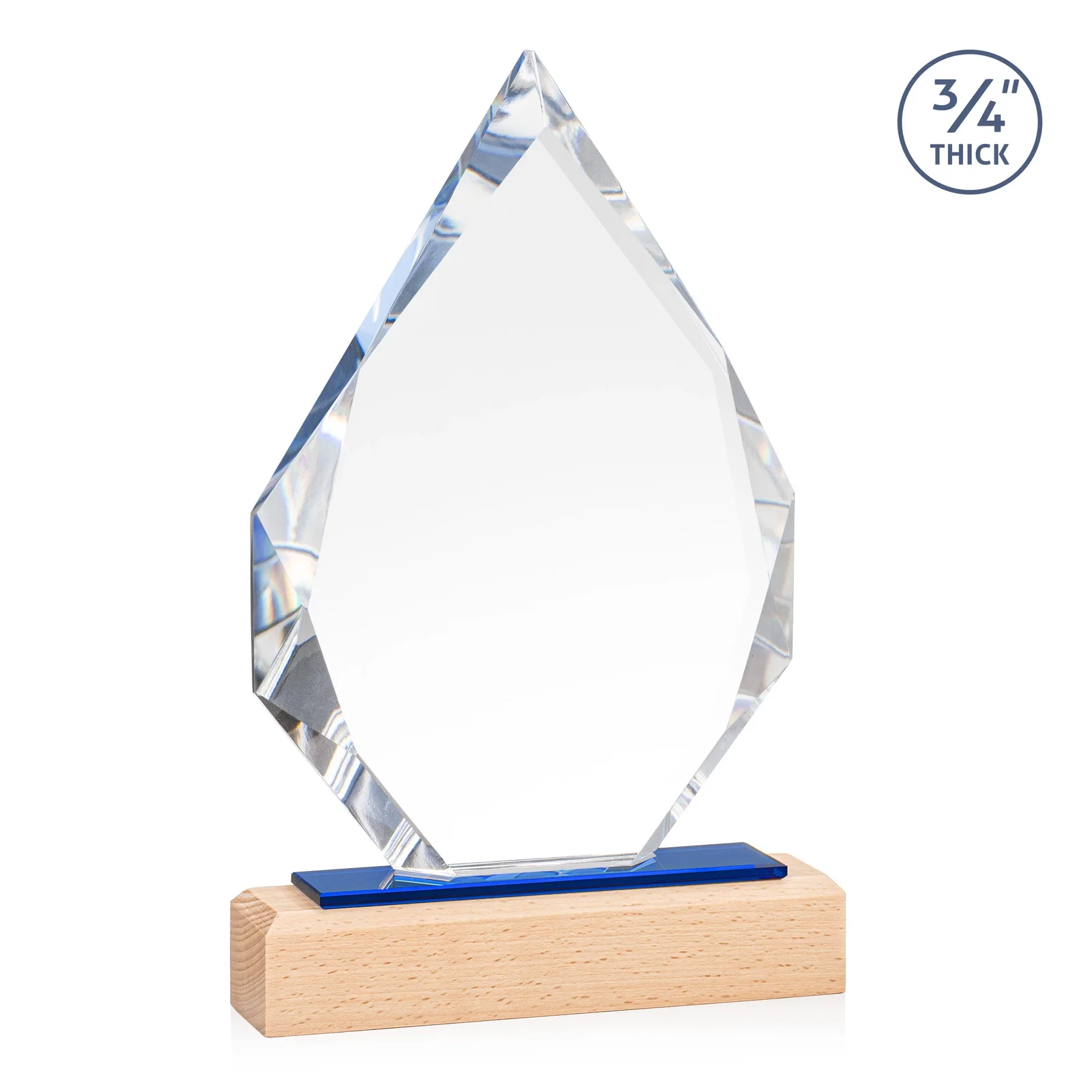 Custom Starfire Crystal Award on Beechwood Base with Sapphire Glass Inlay for company anniversary events