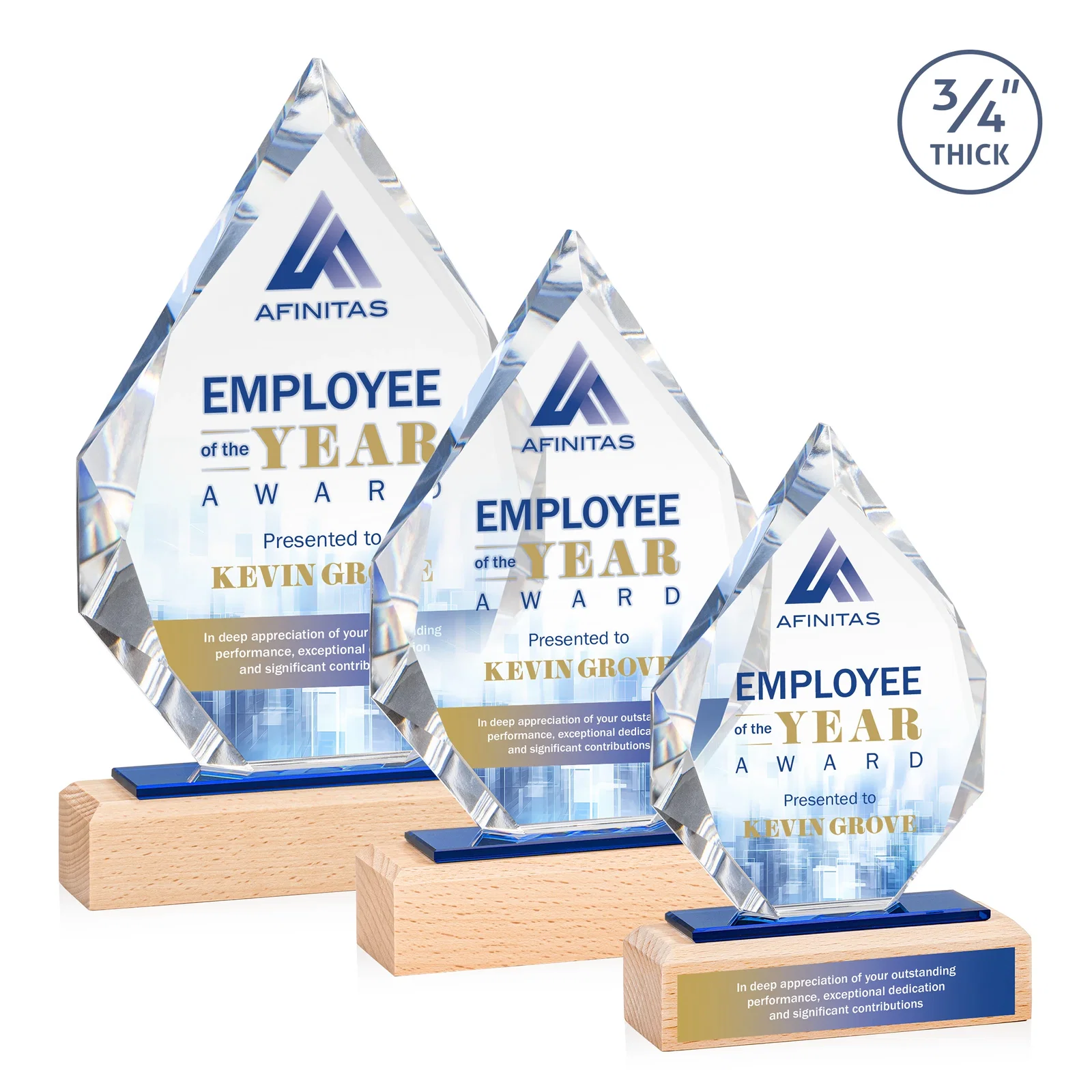 Custom Starfire Crystal Award on Beechwood Base with Sapphire Glass Inlay for team milestone celebrations