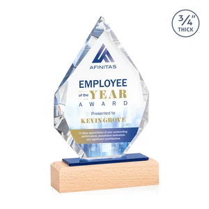 Starfire Crystal Award on Beechwood Base with Sapphire Glass Inlay