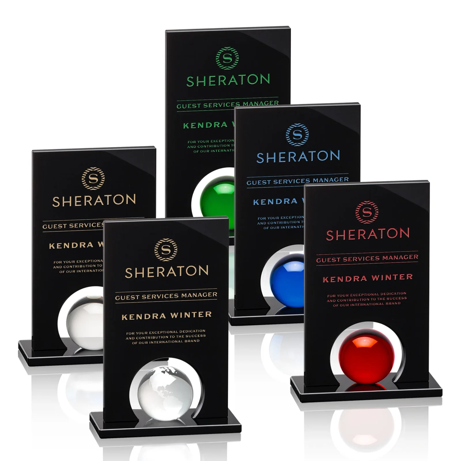 Custom Crystal Orb Award Surrounded by Solid Black Crystal for employee recognition