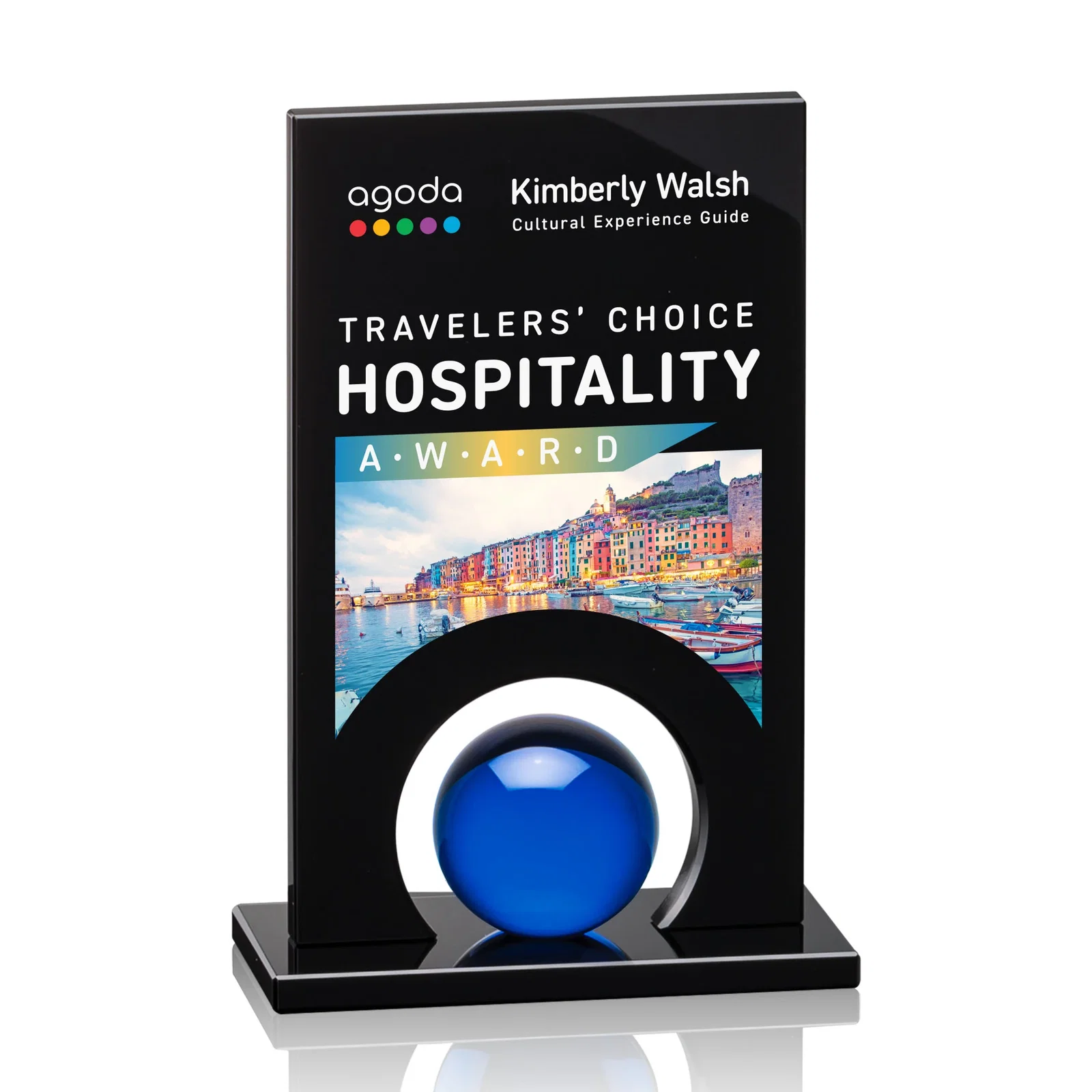Custom Crystal Orb Award Surrounded by Solid Black Crystal for volunteer appreciation