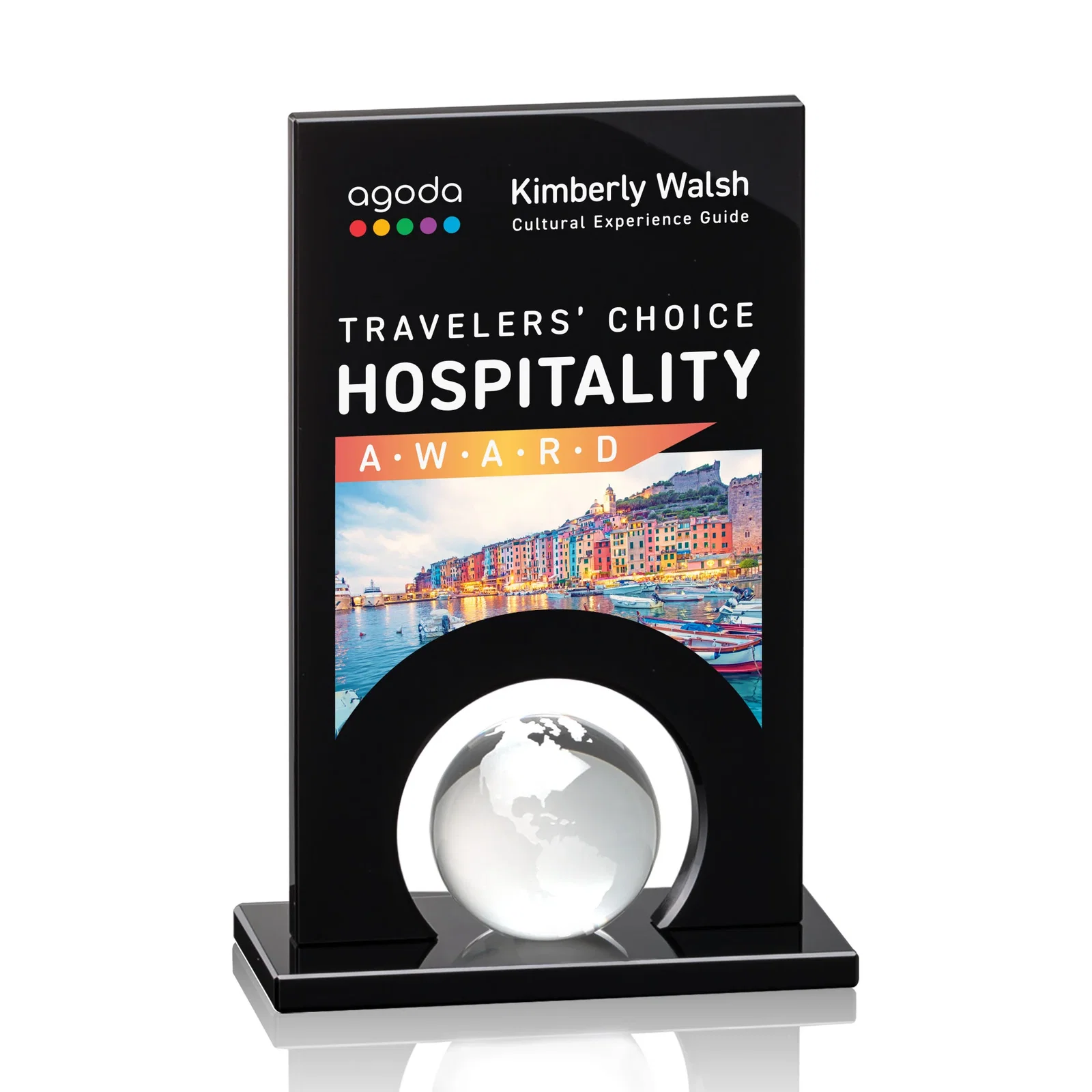 Custom Crystal Orb Award Surrounded by Solid Black Crystal for dealer and partner awards