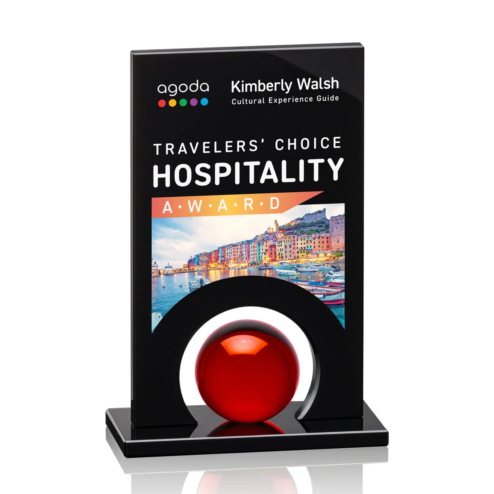Personalized Crystal Orb Award Surrounded by Solid Black Crystal for employee recognition