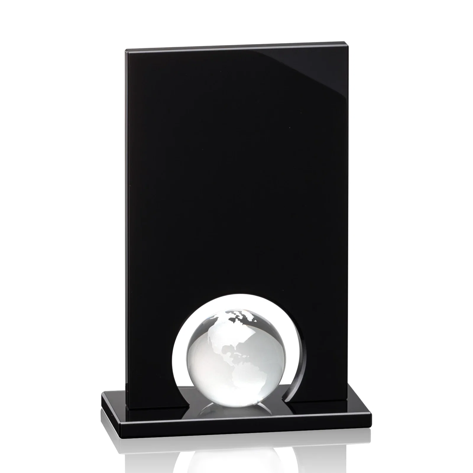 Personalized Crystal Orb Award Surrounded by Solid Black Crystal for retirement presentations