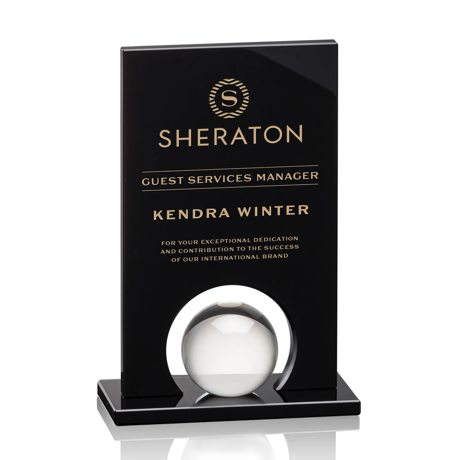 Custom Crystal Orb Award Surrounded by Solid Black Crystal for corporate award ceremonies
