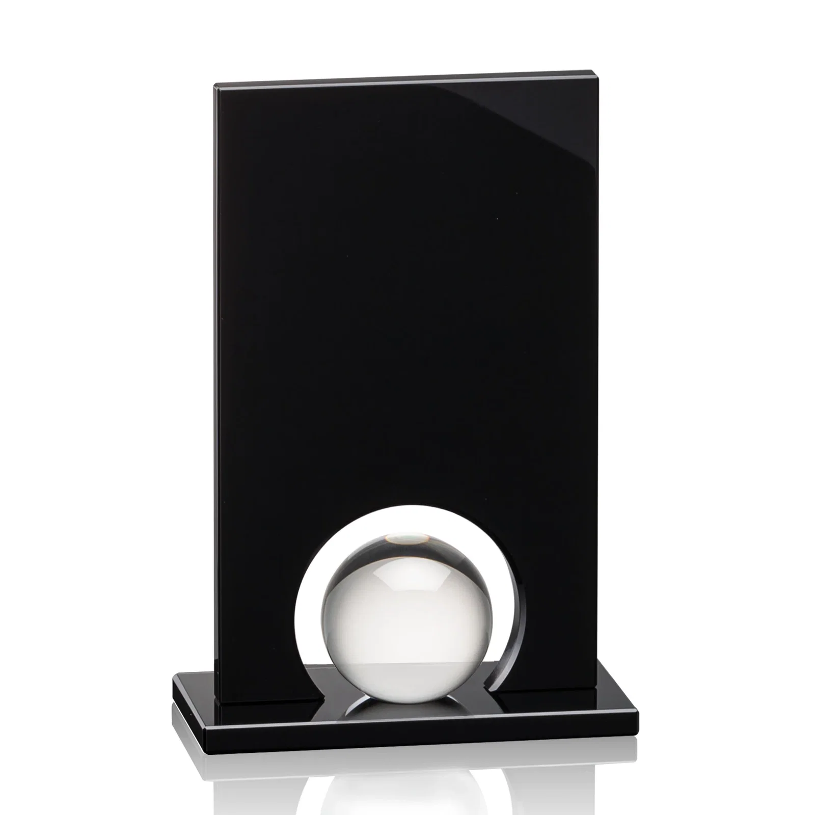 Personalized Crystal Orb Award Surrounded by Solid Black Crystal for graduation ceremonies