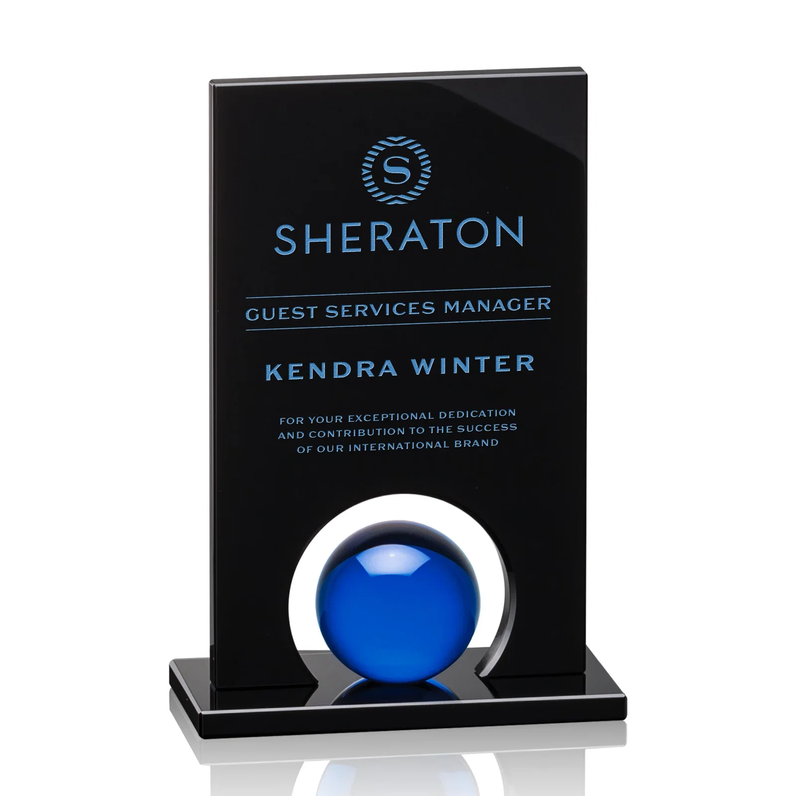 Custom Crystal Orb Award Surrounded by Solid Black Crystal for service anniversary gifts
